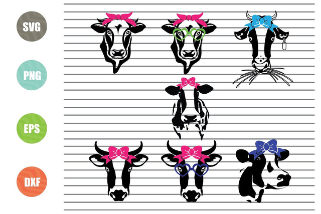 7 Styles Cow with Bandana Svg Png Dxf Eps Cut Files SVG Artstoredigital 