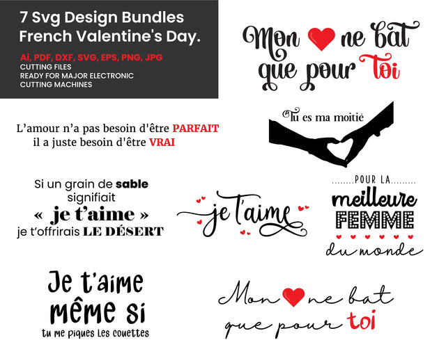 7 Valentine Day Svg, Je t' Aime SVG, I Love You in French Svg, Valentine Day in French svg, Valentine's French svg, Valentine bundle svg SVG Fauz 