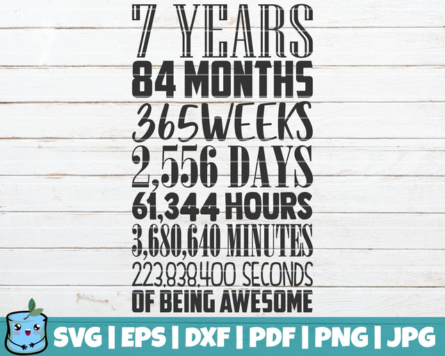 7 Years In Months Weeks Days Hours Minutes Seconds SVG MintyMarshmallows 