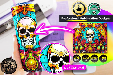 70 Halloween Skulls Tumbler Wraps Bundle | Stained glass Sublimation The Vintage Signs Shop 