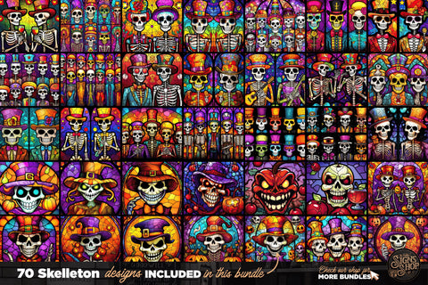 70 Halloween Skulls Tumbler Wraps Bundle | Stained glass Sublimation The Vintage Signs Shop 