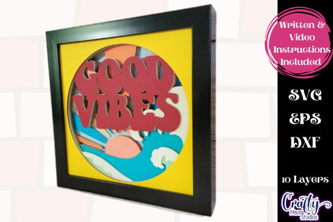 70s Svg Shadow Box, 3D Layered Good Vibes Ocean Svg Cut File SVG Crafty Mama Studios 