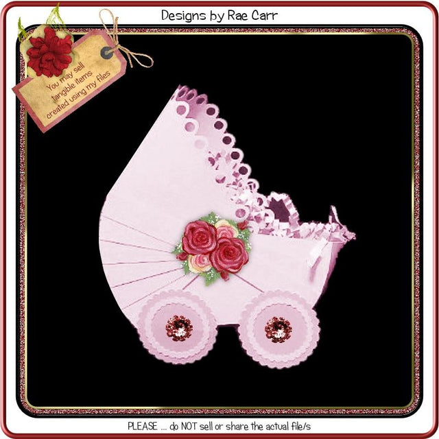 724 Baby Carriage Favor Box 3D Paper Designs by Rae 