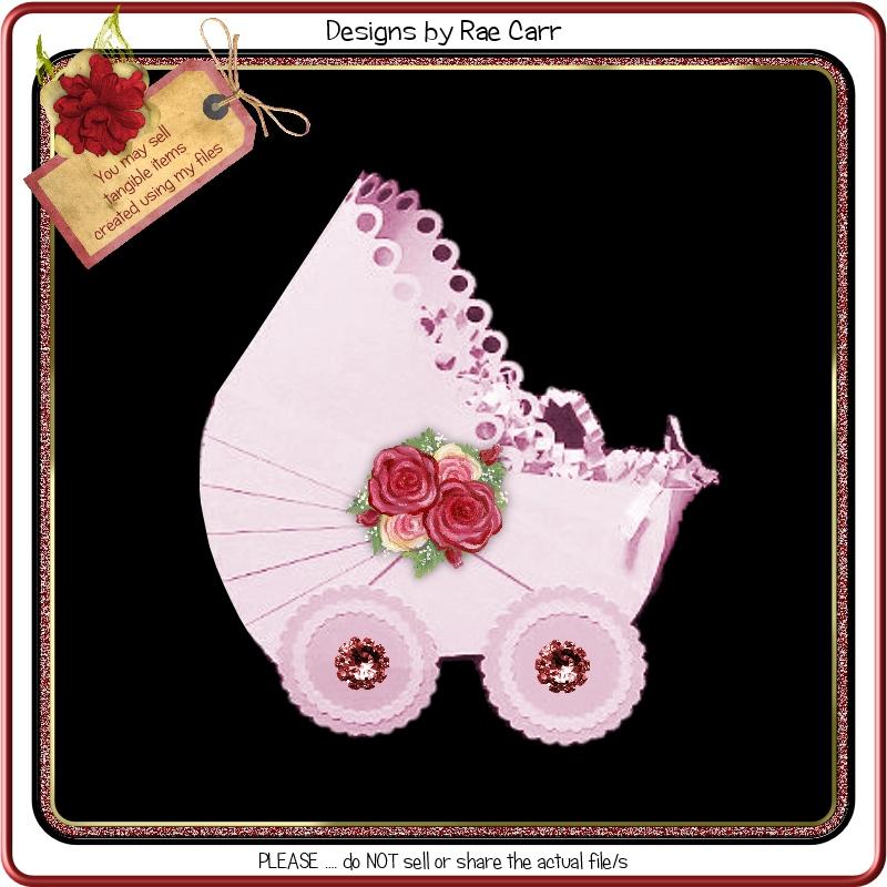 724 Baby Carriage Favor Box 3D Paper Designs by Rae 