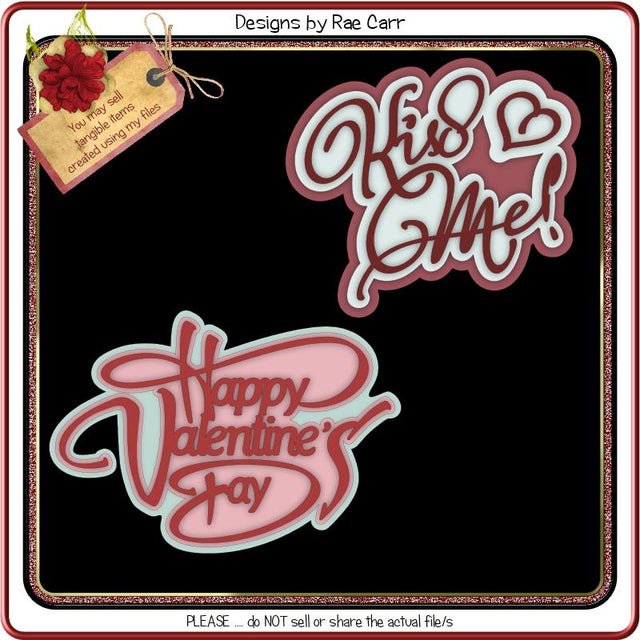 767 Set of 2 Valentine Greeting Toppers SVG Designs by Rae 