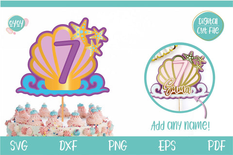 7th Birthday Mermaid Cake Topper SVG | 3D Layered Topper SVG OyoyStudioDigitals 