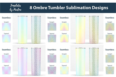 8 Candy Ombre & Glitter Seamless 20 oz Skinny Tumbler Sublimation Wraps Sublimation Templates by Pauline 