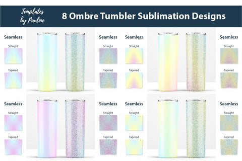 8 Candy Ombre & Glitter Seamless 20 oz Skinny Tumbler Sublimation Wraps Sublimation Templates by Pauline 