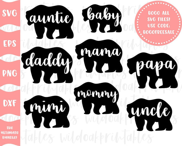 8 cutout bear svg bundle, mama bear svg, papa bear svg, mimi bear svg, bear clipart bundle, baby bear svg daddy bear svg auntie bear svg SVG WildOakSVG 
