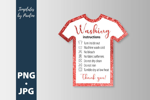 8 glitter t-shirt washing instructions cards PNG. Shirt care card bundle SVG Templates by Pauline 
