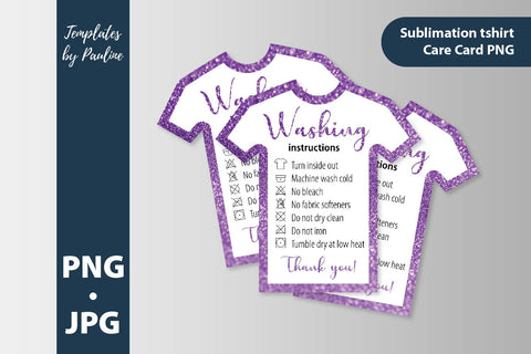 8 glitter t-shirt washing instructions cards PNG. Shirt care card bundle SVG Templates by Pauline 