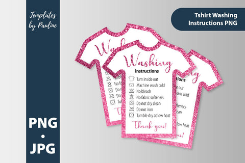 8 glitter t-shirt washing instructions cards PNG. Shirt care card bundle SVG Templates by Pauline 