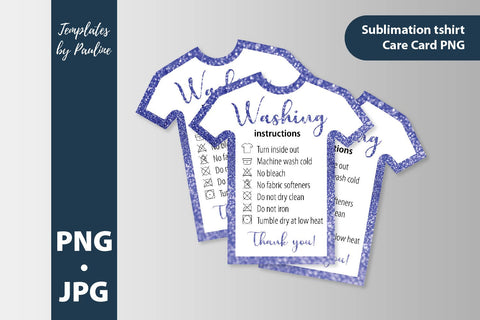 8 glitter t-shirt washing instructions cards PNG. Shirt care card bundle SVG Templates by Pauline 
