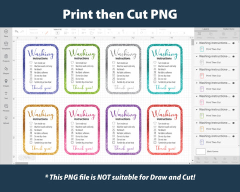 8 glitter washing instructions cards PNG. Shirt care card bundle SVG Templates by Pauline 