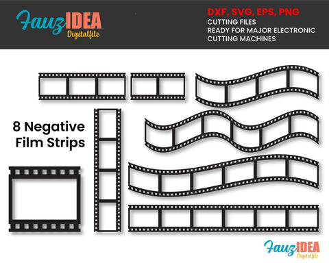 8 Negative Film Strip SVG, DXF, PNG, eps, Camera Film Strip, Film Reel, Vector Clipart,Vector Set, Cutting Files, Personal Commercial Use SVG Fauz 