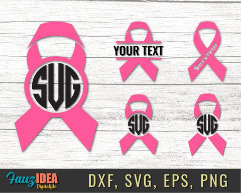 8 Ribbon monogram svg, Ribbon SVG Bundle, Cancer Ribbon SVG, Ribbon Name Frame, Cricut, Silhouette, Breast Cancer Awareness, Cancer Survivor SVG Fauz 