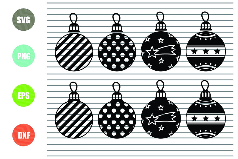 8 Styles Christmas Ornaments (1) Svg Png Dxf Eps Cut Files - So Fontsy