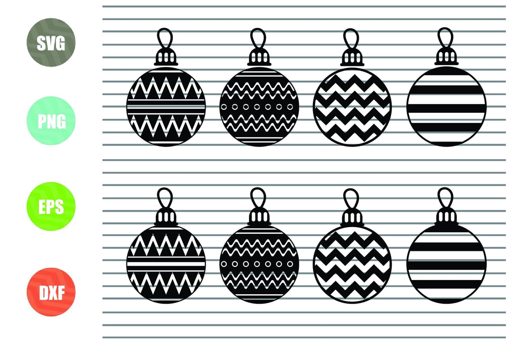 8 Styles Christmas Ornaments (2) Svg Png Dxf Eps Cut Files - So Fontsy