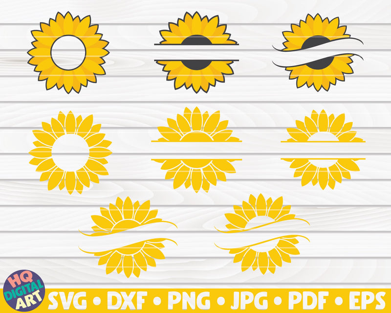 8 Sunflower Split Monogram Frames SVG Bundle SVG HQDigitalArt 