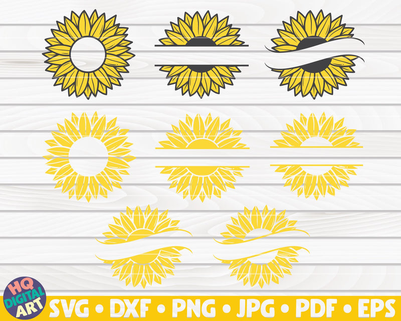 8 Sunflower Split Monogram Frames SVG Bundle SVG HQDigitalArt 