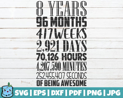 8 Years In Months Weeks Days Hours Minutes Seconds SVG MintyMarshmallows 