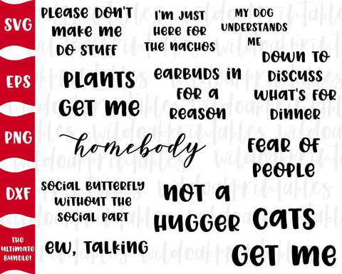 80 designs! introvert svg bundle, introverts svg, funny svg sayings, socially awkward svg, introvert life svg, social svg, funny svg bundle SVG WildOakSVG 
