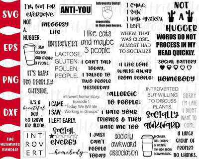 80 designs! introvert svg bundle, introverts svg, funny svg sayings, socially awkward svg, introvert life svg, social svg, funny svg bundle SVG WildOakSVG 