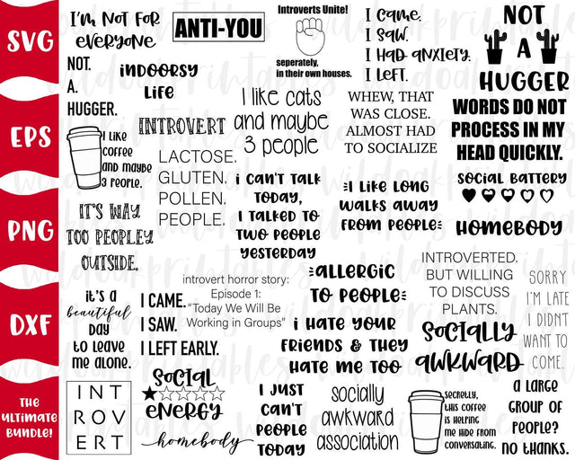 80 designs! introvert svg bundle, introverts svg, funny svg sayings, socially awkward svg, introvert life svg, social svg, funny svg bundle SVG WildOakSVG 