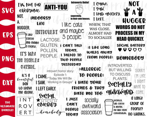 80 designs! introvert svg bundle, introverts svg, funny svg sayings, socially awkward svg, introvert life svg, social svg, funny svg bundle SVG WildOakSVG 