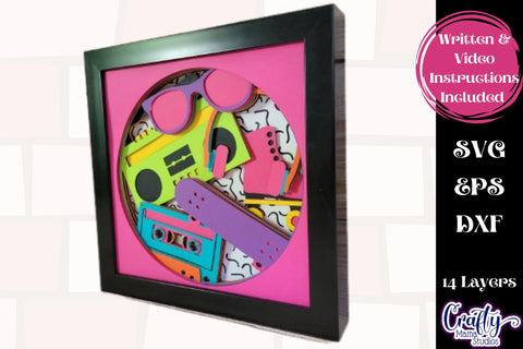80s Svg Shadow Box, 3D Layered Neon Cassette Tape Svg File SVG Crafty Mama Studios 