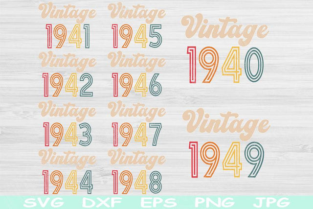 80th Birthday Svg, 1940-1949 Vintage Birthday Svg Files For Cricut, Happy Birthday Svg For Women, Adult Birthday Svg, Vintage 1941 Svg Dxf SVG TiffsCraftyCreations 
