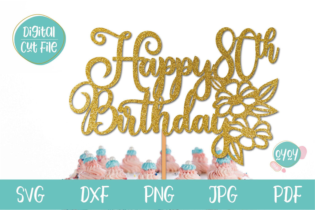 Happy 80th Birthday SVG, Fishing Cake Topper Svg, Png File, Double