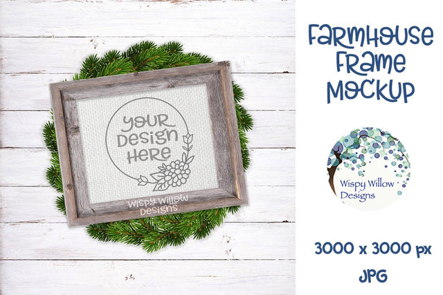8x10 Horizontal Farmhouse Frame and Wreath Mockup Mock Up Photo Wispy Willow Designs 