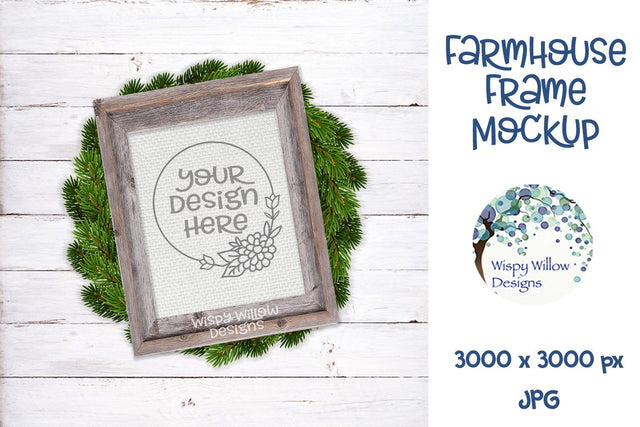 8x10 Vertical Farmhouse Frame and Wreath Mockup Mock Up Photo Wispy Willow Designs 