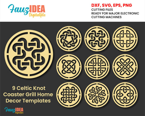 9 Celtic Knot Coaster Grill Home Decor Templates Vector Digital SVG DXF Files Download Laser Cutting Plasma Cricut Maker SVG Fauz 