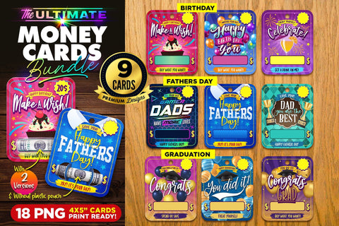 9 MEGA Money Card Bundle | Birthday, Graduation, Fathers Day Sublimation The Vintage Signs Shop 