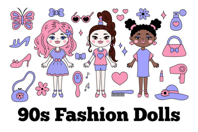 90s Fashion Dolls Clipart Sublimation Rin Green 