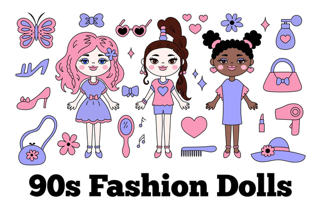 90s Fashion Dolls Clipart Sublimation Rin Green 
