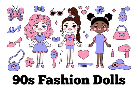 90s Fashion Dolls Clipart Sublimation Rin Green 