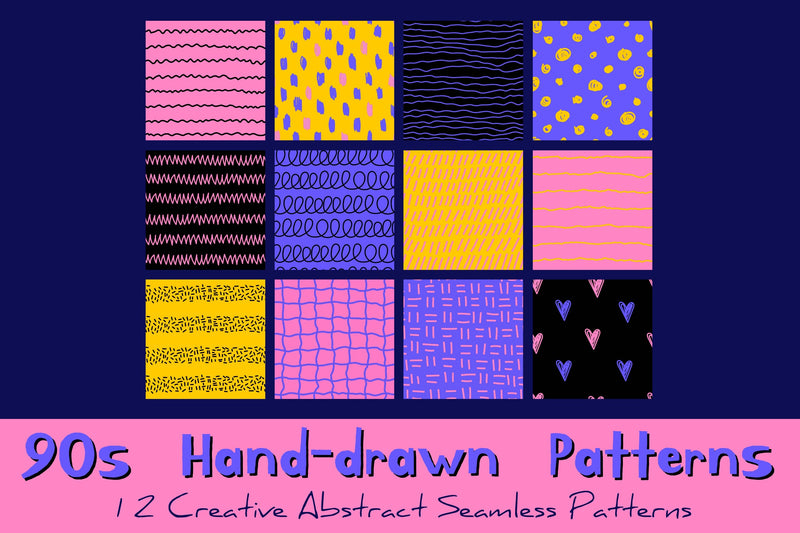 90s Hand drawn Patterns & Backgrounds - So Fontsy