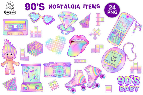 90s Nostalgia Items Illustration Bundle Sublimation Q-nie Art Space 