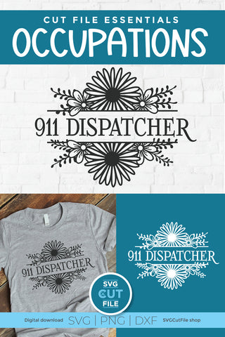 911 Dispatcher floral svg - 911 dispatcher svg with flowers SVG SVG Cut File 