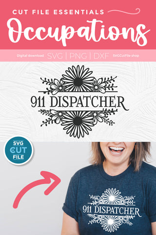 911 Dispatcher floral svg - 911 dispatcher svg with flowers SVG SVG Cut File 