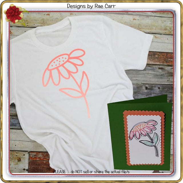 986 Flower Sketch Greeting Card, Foil, or Vinyl SVG Designs by Rae 