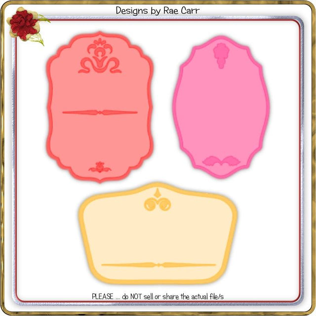 988 3 Shaped Layered Labels SVG Designs by Rae 