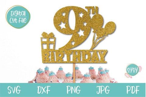 9th Birthday Cake Topper SVG | Nine Birthday Number SVG SVG OyoyStudioDigitals 