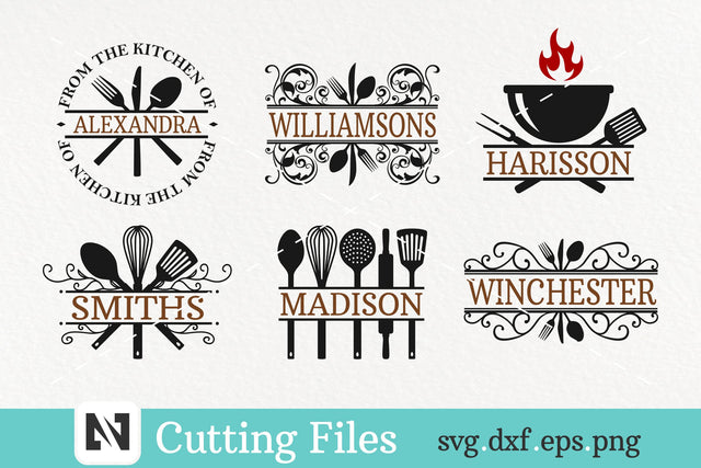A Bundle of 6 Kitchen Monogram Svg Vector Files -Kitchen Svg SVG Pinoyart Kreatib 