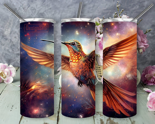 A Celestial Hummingbird 20oz Skinny Tumbler Png, With Its Wings Adorned With Cosmic Elements Like Stars Png, Noen Hummingbird Tumbler, Commercial Use Sublimation DesignSVG 