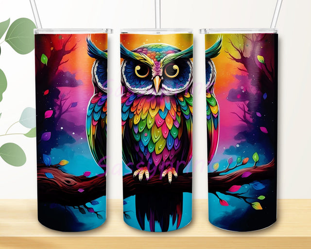 A Colorful Owl 20oz Skinny Tumbler Png, Color Owl Tumbler Template, Beautiful Colorful Owl Tumbler, Neon Owl Stained Glass Tumbler, Forest Animals Birds Tumbler Sublimation sassyprint 