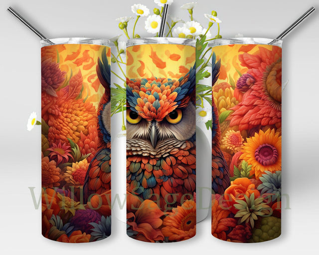 A Cute Baby Owl With Colorful Flowers 20oz Skinny Tumbler Png, Colorful Owl Sunflower Tumbler, Owl Tumbler, Owl Baby Shower Png, Owl Boho Png Sublimation WillowSageDesign 